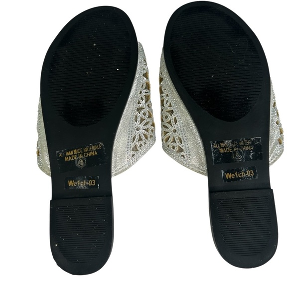 Nature Breeze Rhinestone Silver Sparkle Perforated Slide Sandals 8 Fairy - Picture 14 of 15